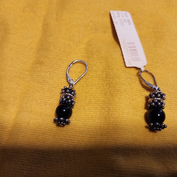 NEW PAIR IN BOX SILVER AND 14K GOLD EARRINGS - Picture 4 of 5